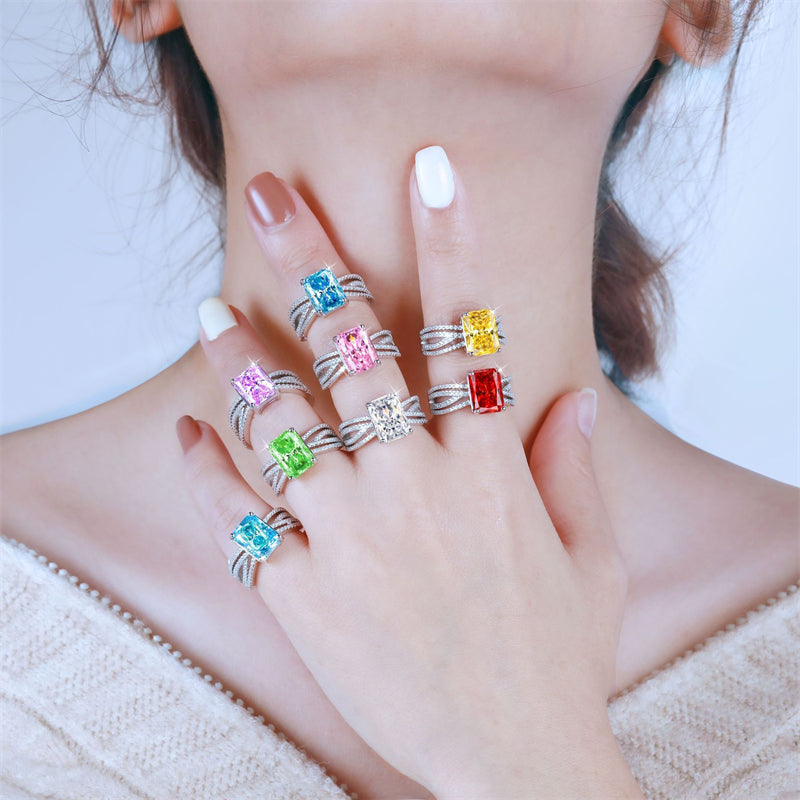 4ct Square-Cut Gemstone 925 Silver Ring - Luxe 8*11 Flame & Ice-Cut Statement Band for Women