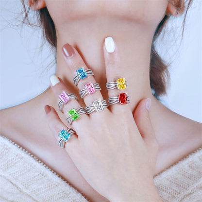 4ct Square-Cut Gemstone 925 Silver Ring - Luxe 8*11 Flame & Ice-Cut Statement Band for Women