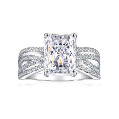 4ct Square-Cut Gemstone 925 Silver Ring - Luxe 8*11 Flame & Ice-Cut Statement Band for Women