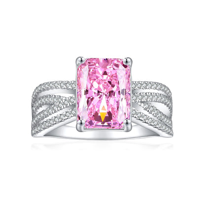 4ct Square-Cut Gemstone 925 Silver Ring - Luxe 8*11 Flame & Ice-Cut Statement Band for Women
