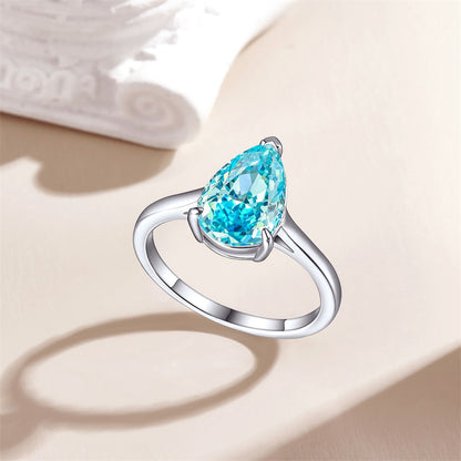 4ct Teardrop Ice-Cut 925 Silver Ring - Luxurious 8×12mm Gemstone Statement Band