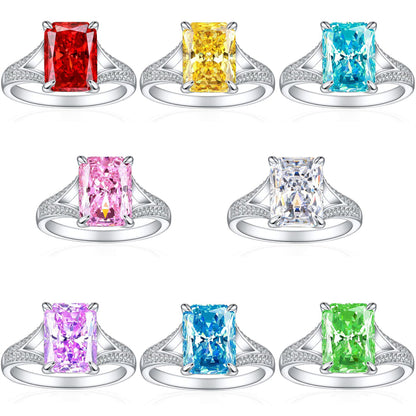 4ct Square Gemstone 925 Silver Ring - Luxe 8*11mm Flame & Ice-Cut Princess Crown Ring for Women