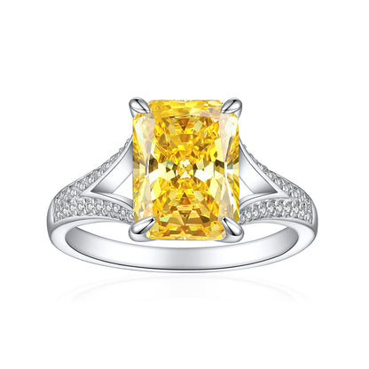 4ct Square Gemstone 925 Silver Ring - Luxe 8*11mm Flame & Ice-Cut Princess Crown Ring for Women