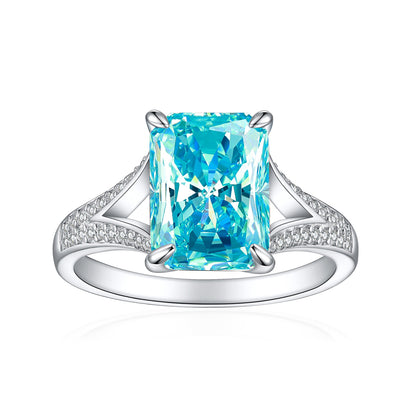 4ct Square Gemstone 925 Silver Ring - Luxe 8*11mm Flame & Ice-Cut Princess Crown Ring for Women