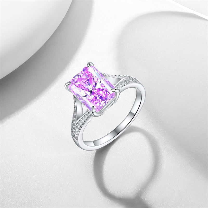 4ct Square Gemstone 925 Silver Ring - Luxe 8*11mm Flame & Ice-Cut Princess Crown Ring for Women