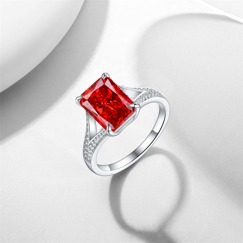 4ct Square Gemstone 925 Silver Ring - Luxe 8*11mm Flame & Ice-Cut Princess Crown Ring for Women