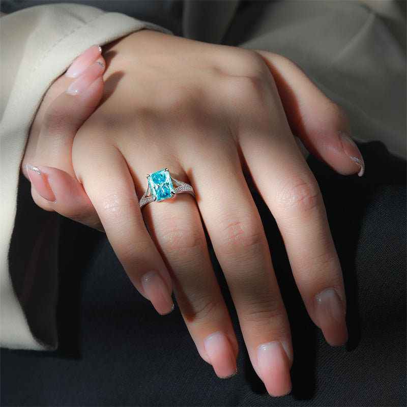 4ct Square Gemstone 925 Silver Ring - Luxe 8*11mm Flame & Ice-Cut Princess Crown Ring for Women