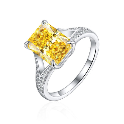 4ct Square Gemstone 925 Silver Ring - Luxe 8*11mm Flame & Ice-Cut Princess Crown Ring for Women