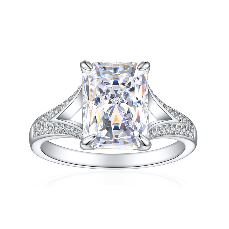 4ct Square Gemstone 925 Silver Ring - Luxe 8*11mm Flame & Ice-Cut Princess Crown Ring for Women
