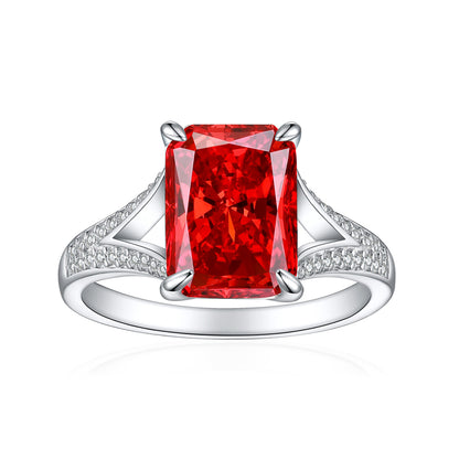 4ct Square Gemstone 925 Silver Ring - Luxe 8*11mm Flame & Ice-Cut Princess Crown Ring for Women