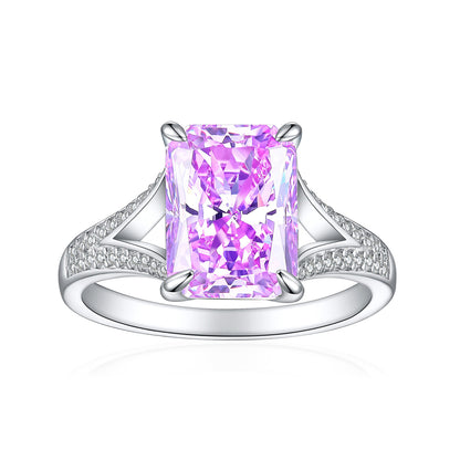 4ct Square Gemstone 925 Silver Ring - Luxe 8*11mm Flame & Ice-Cut Princess Crown Ring for Women
