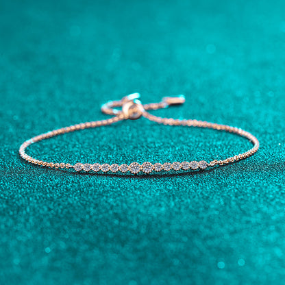 5-Layer Rhodium Plated 925 Silver Star Bracelet with 0.24ct Champagne Moissanite - Floral Cactus Ins Style Gift