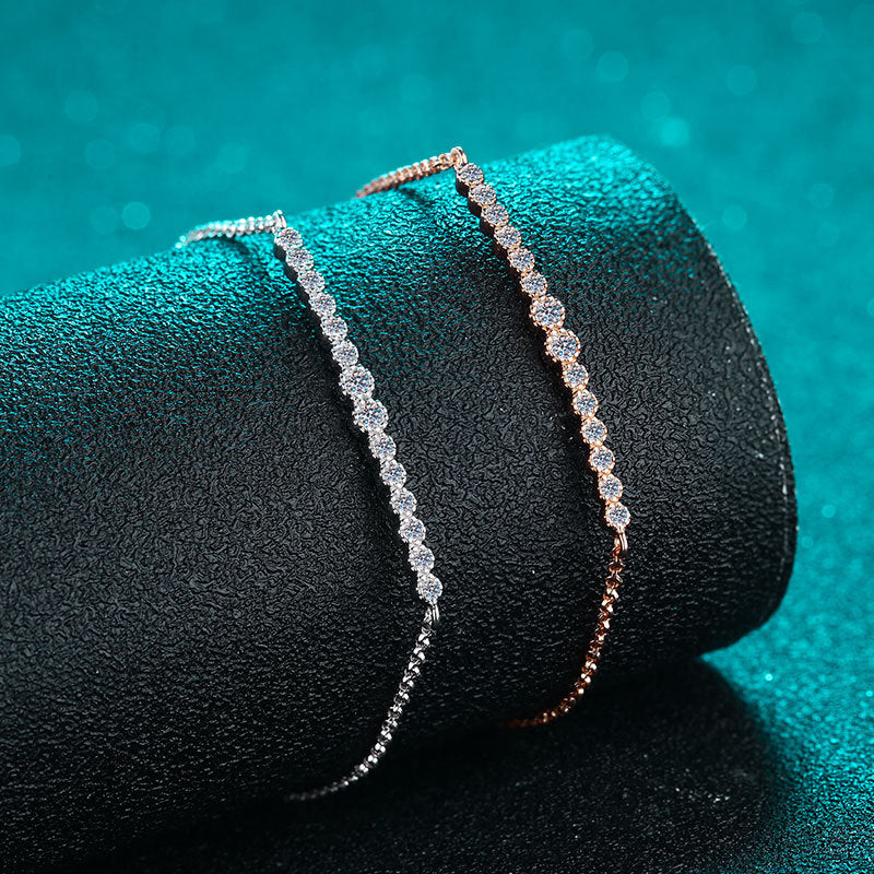 5-Layer Rhodium Plated 925 Silver Star Bracelet with 0.24ct Champagne Moissanite - Floral Cactus Ins Style Gift