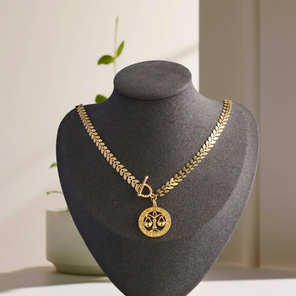 Copper O-Link Necklace with Libra Constellation Charm