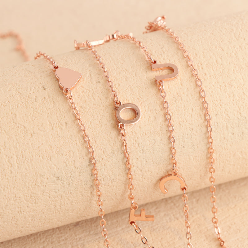 Stylish Rose Gold Stainless Steel O-Chain Necklace with Letter and Heart Pendants