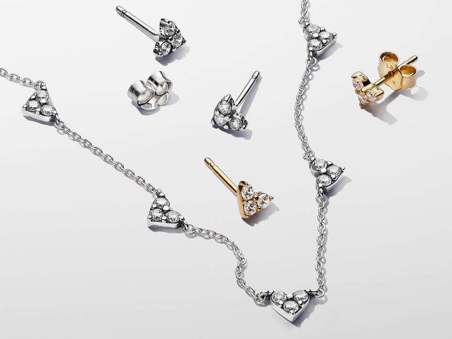 Triple Stone Heart Station Chain Necklace