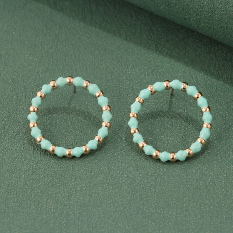 Vintage Style Copper Earrings with Beaded Hoops