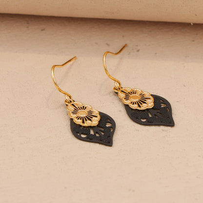 Trendy Black Copper Flower-Shaped Earrings, Eco-Friendly