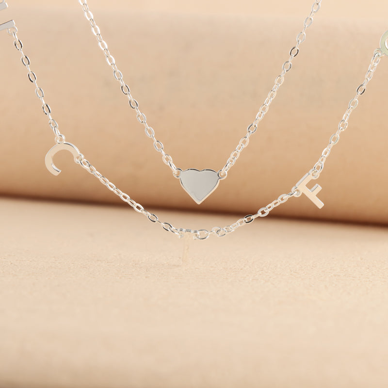 Stylish Silver Stainless Steel O-Chain Necklace with Letter and Heart Pendants