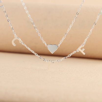 Stylish Silver Stainless Steel O-Chain Necklace with Letter and Heart Pendants