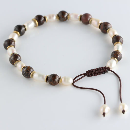 Women's Bracelet with Natural Stone and Pearl Beads