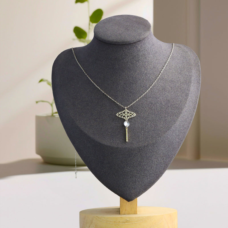 Silver Tassel Pendant Copper Cross Chain Necklace