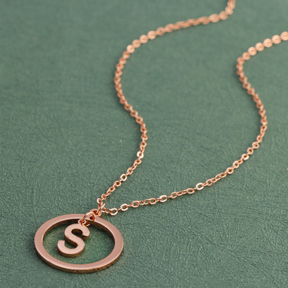Rose Gold Stainless Steel O-Chain Necklace with Circular and Letter Pendant