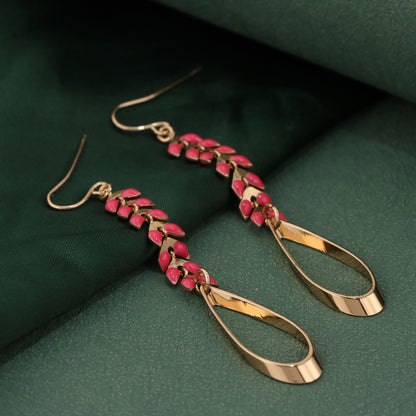 Copper Leaf Dangle Earrings with Tassel Detail