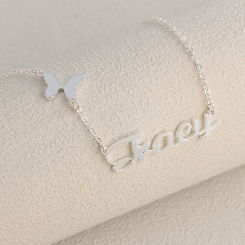 Silver Stainless Steel O-Chain Necklace with Butterfly Pendant