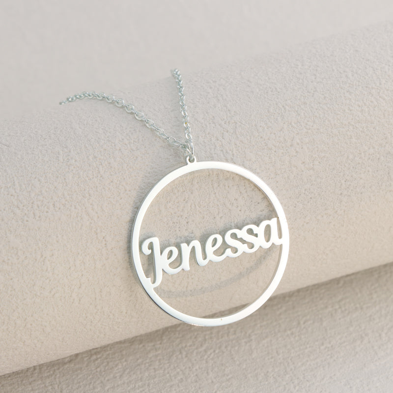 Round Silver Necklace With Letter Charm
