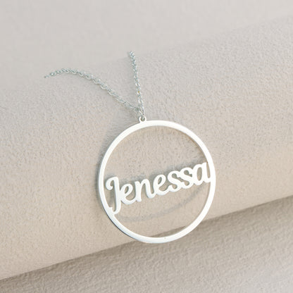 Round Silver Necklace With Letter Charm