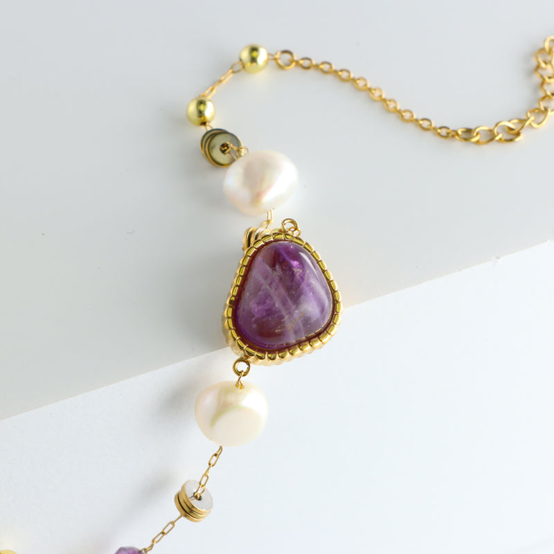 Chic Purple Stone and Pearl Bracelet