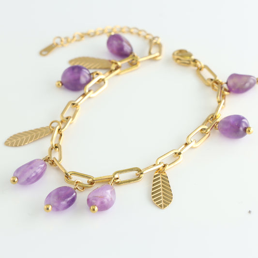 Boho Chic Stone Bracelet with Leaf Pendant