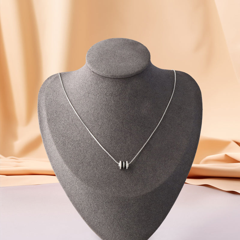 Silver Copper Box Chain Necklace with Cylinder Pendant