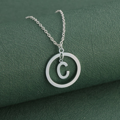Silver Stainless Steel O-Chain Necklace with Circular and Letter Pendant