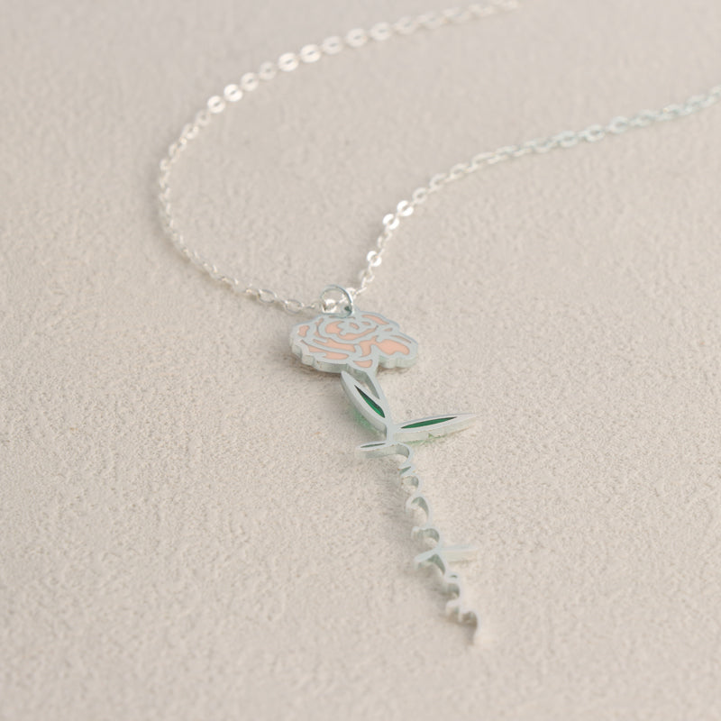 Silver Stainless Steel O-Chain Necklace with Enamel Flower Pendant