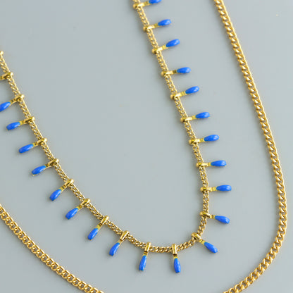 Blue Stainless Steel Chopin Necklace with Droplet Beads