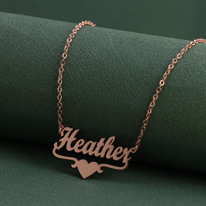 Rose Gold Stainless Steel O-Chain Necklace with Letter and Heart Pendant