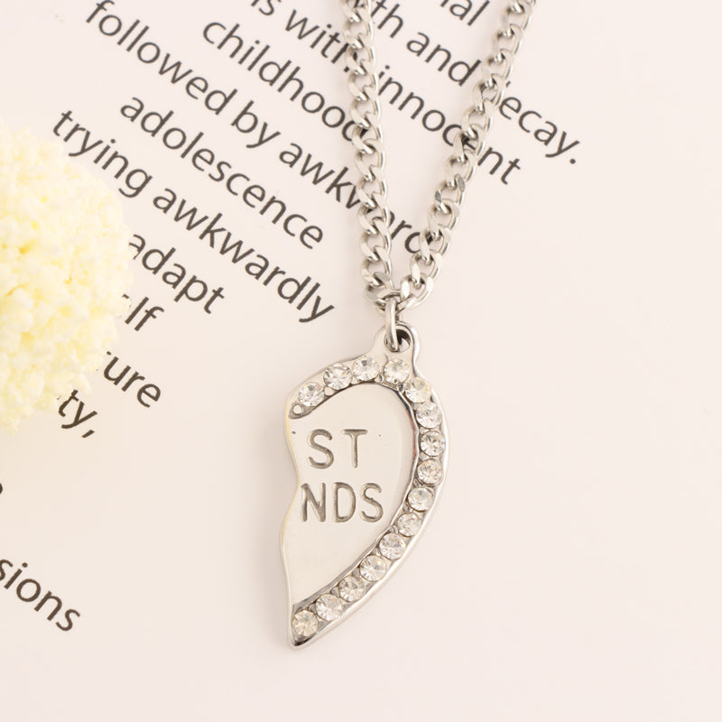 Geometric stainless steel half heart-shaped friendship symbol pendant necklace