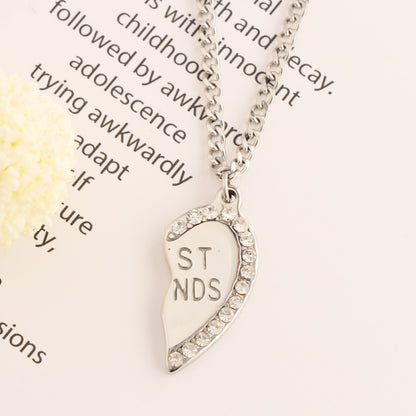 Geometric stainless steel half heart-shaped friendship symbol pendant necklace