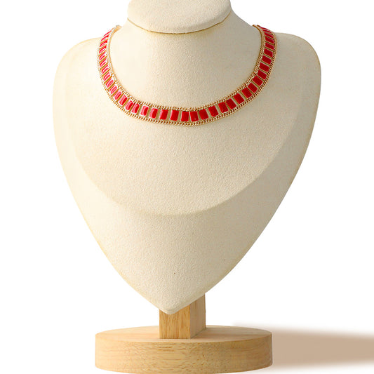 Minimalist Red Copper Choker Necklace with Rectangle Tile