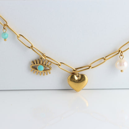 Devil's Eye and Heart Charm Bracelet