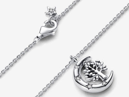 Moon & Spinning Tree Pendant Necklace