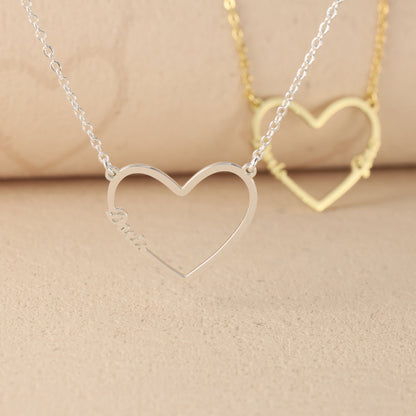 Silver Geometric O-Chain Necklace with Heart Pendant