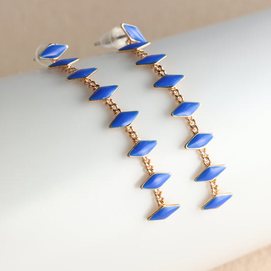 Blue Geometric Earrings with Tassel