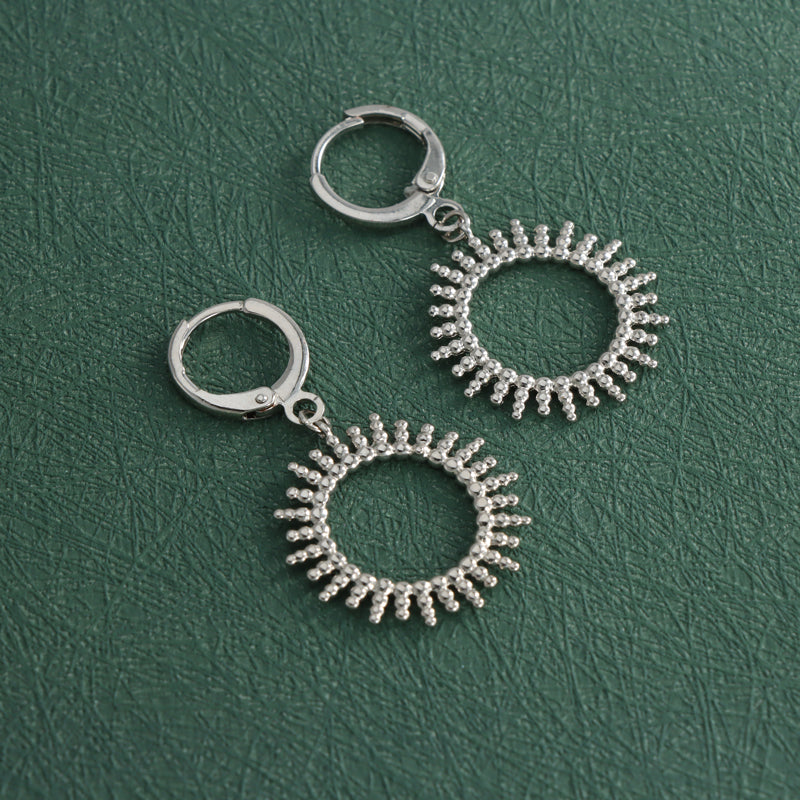Silver Geometric Circle Dangle Earrings