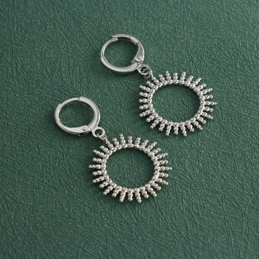 Silver Geometric Circle Dangle Earrings