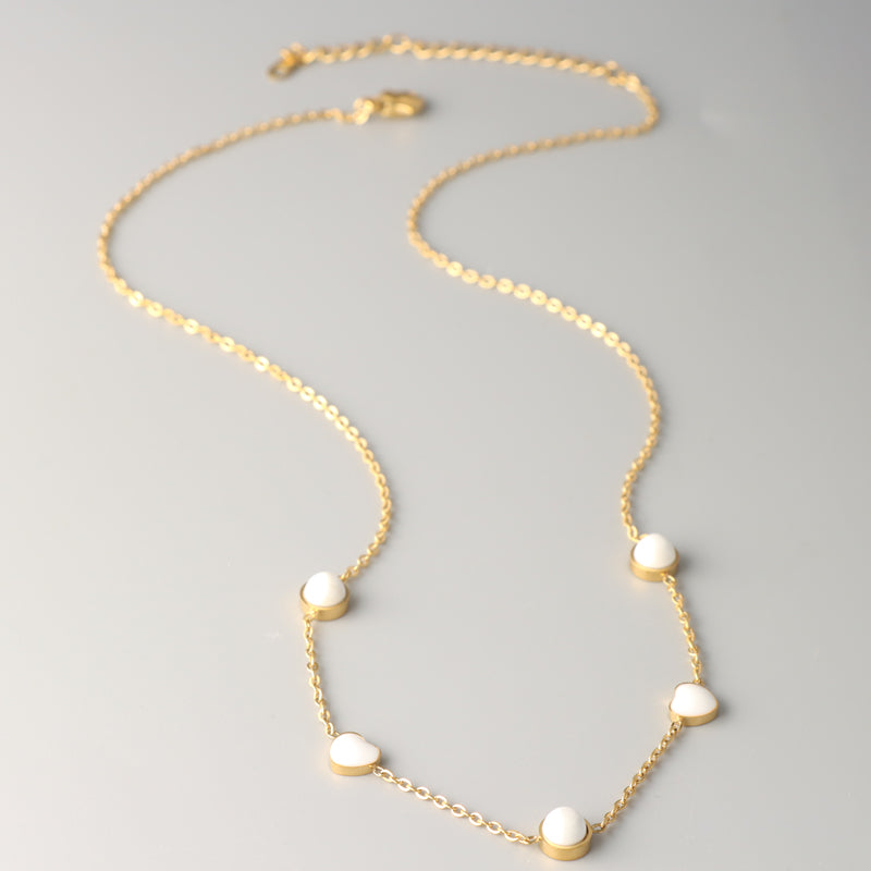Stylish Stainless Steel O-Chain Necklace with White Geometric Beads