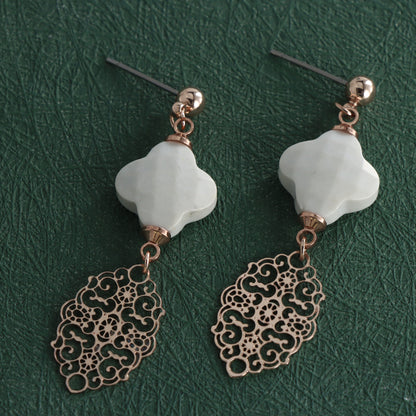 Unique Design White Four-leaf Clover Earrings