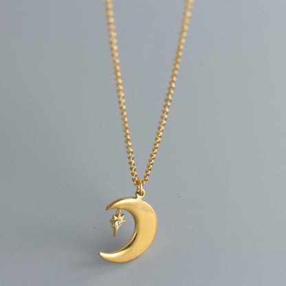 Minimalist Gold O-Chain Necklace with Celestial Moon Pendant